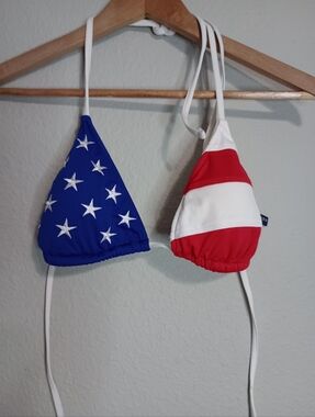 Vintage Rare Ralph Lauren Blue Label American Flag Embroidered Stars Bikini Top